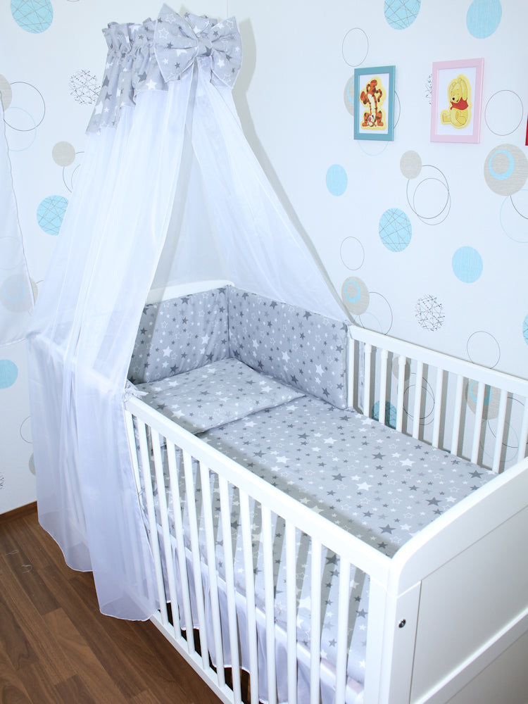 Baby Bettset - Star Dunkel- 5-11 teilig mit Chiffon Himmel