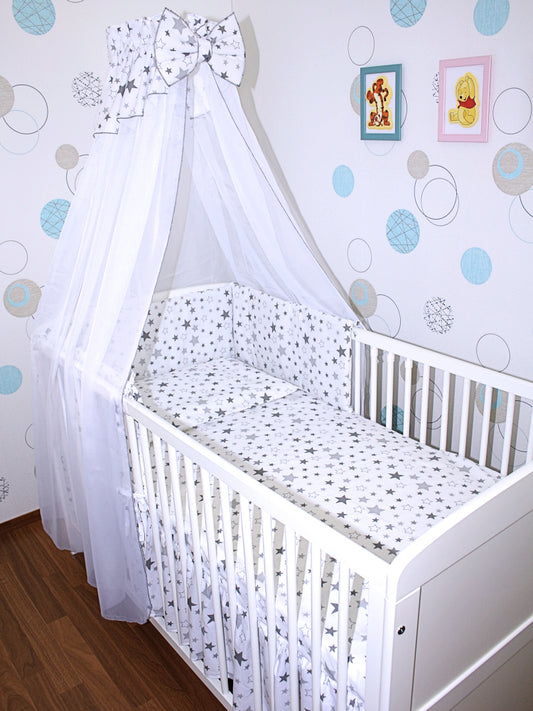 Baby Bettset - Star Hell- 5-11 teilig mit Chiffon Himmel