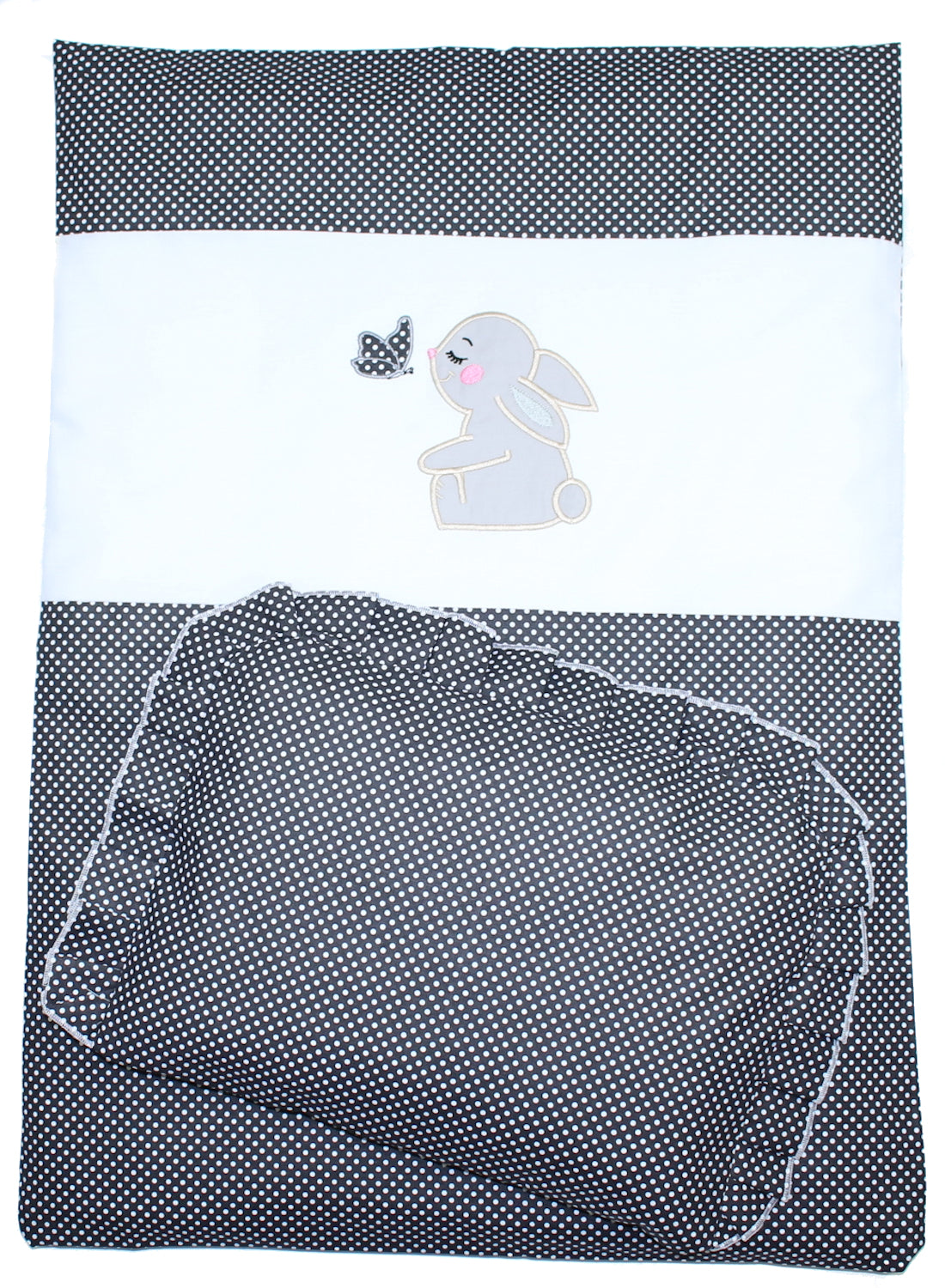 2- 4tlg Kinderwagenset - Hase- Punkten Schwarz - Bettwäsche für Kinderwagen Bezüge Decke Kissen