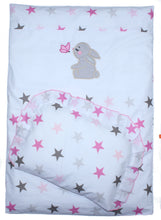 Lade das Bild in den Galerie-Viewer, 2- 4tlg Kinderwagenset - Hase- Star Rosa - Bettwäsche für Kinderwagen Bezüge Decke Kissen

