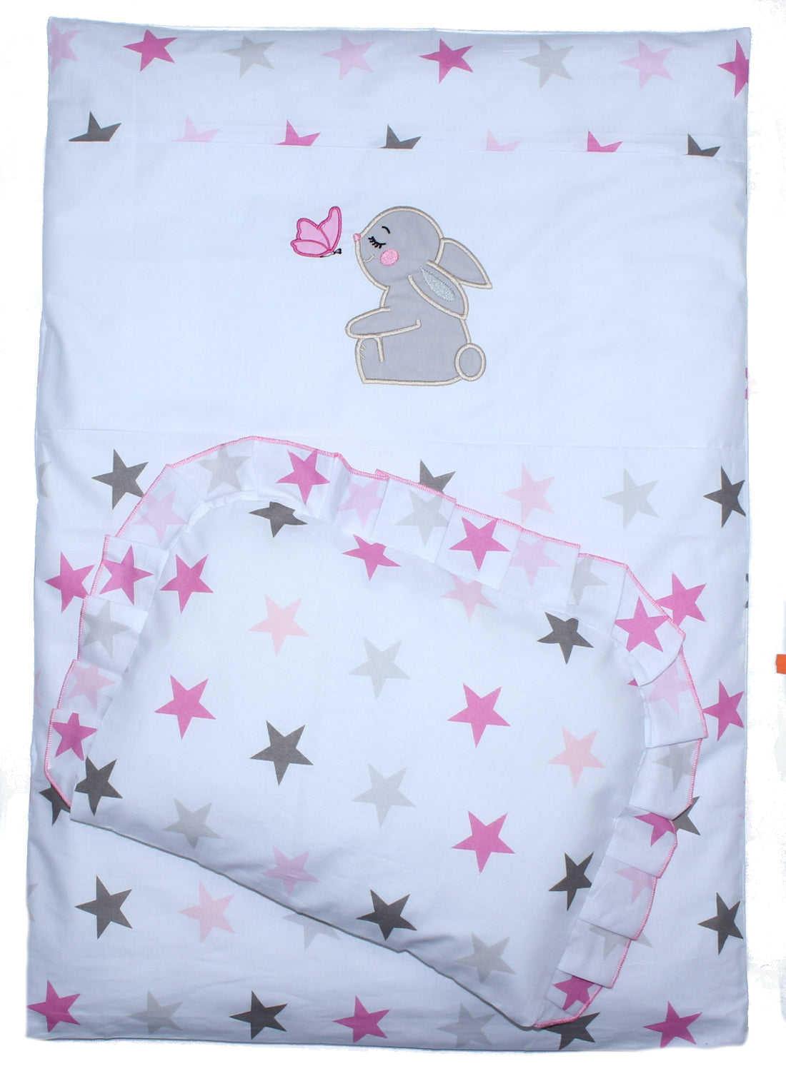 2- 4tlg Kinderwagenset - Hase- Star Rosa - Bettwäsche für Kinderwagen Bezüge Decke Kissen