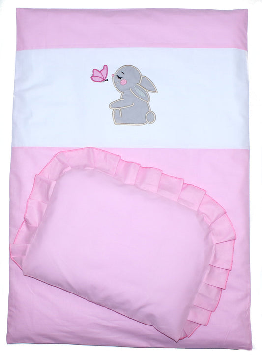 2- 4tlg Kinderwagenset - Hase- Rosa - Bettwäsche für Kinderwagen Bezüge Decke Kissen