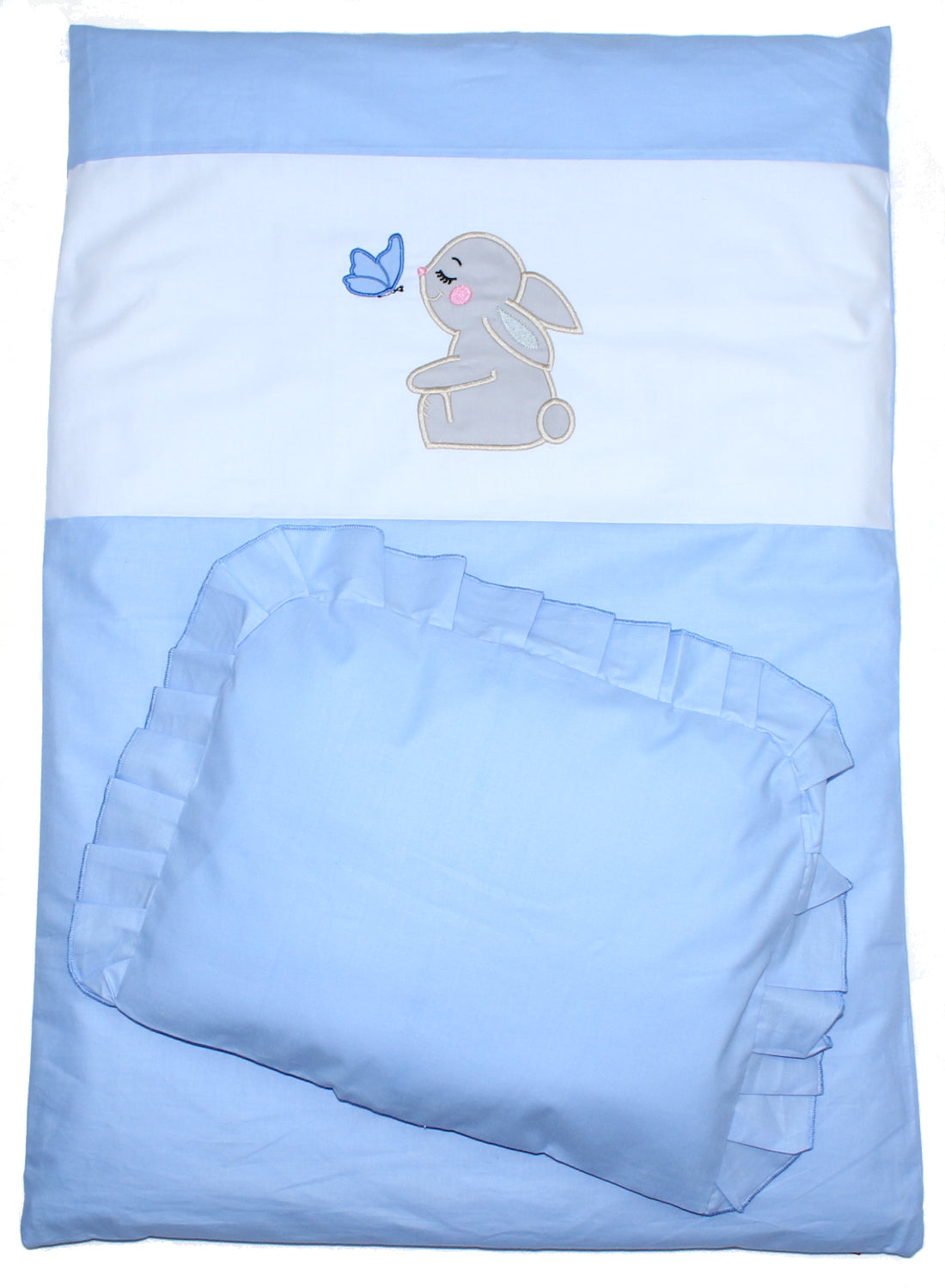 2- 4tlg Kinderwagenset - Hase- Blau - Bettwäsche für Kinderwagen Bezüge Decke Kissen