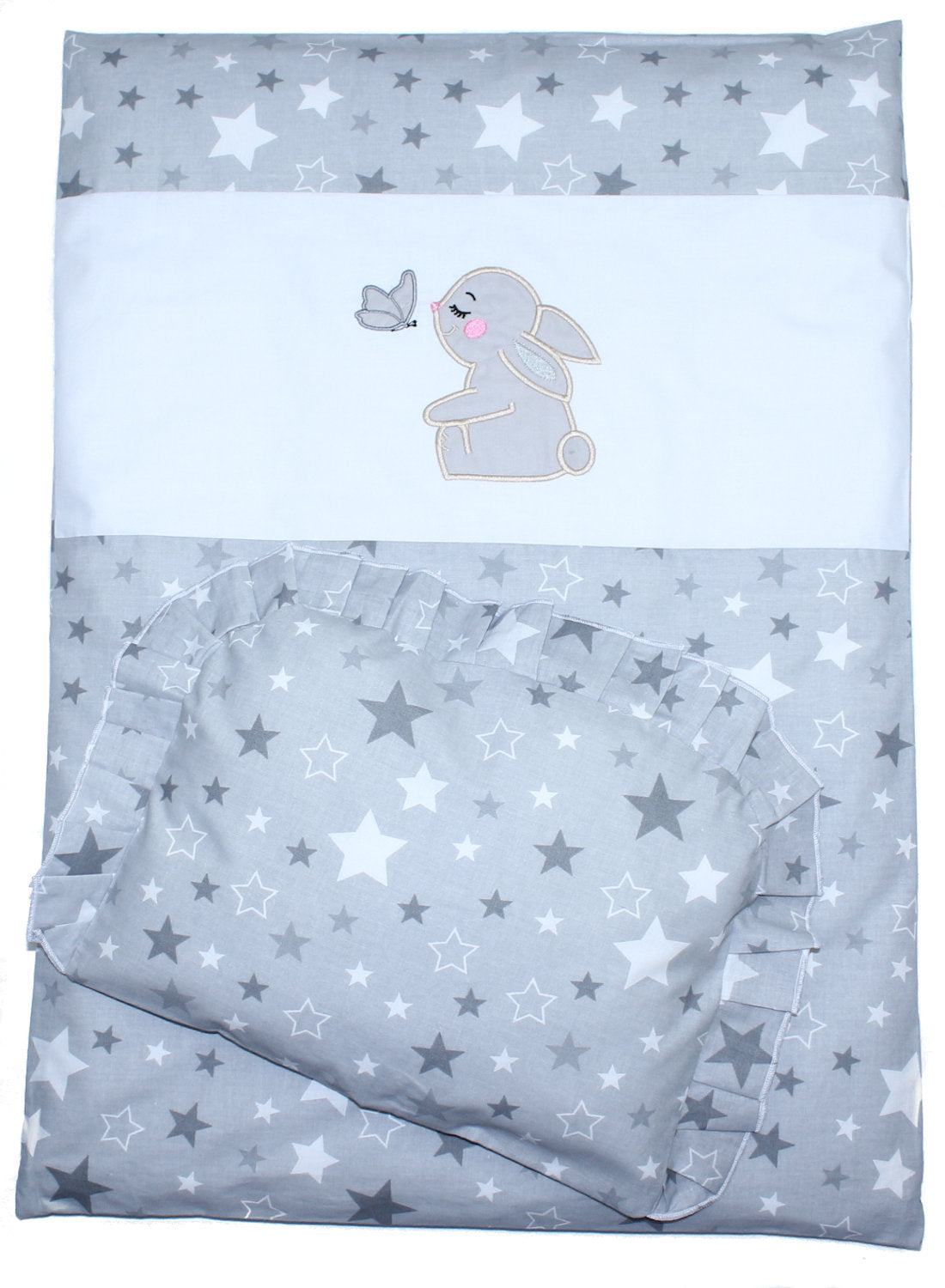 2- 4tlg Kinderwagenset - Hase- Star Dunkel - Bettwäsche für Kinderwagen Bezüge Decke Kissen