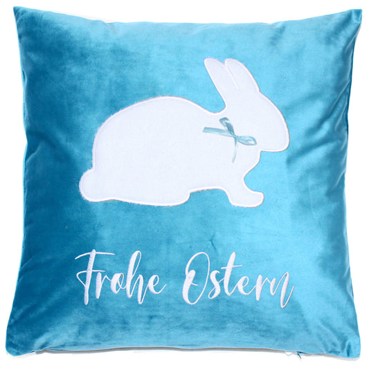 Kissen Ostern Osterhase mit Schrift und Hasen 1 - Blau