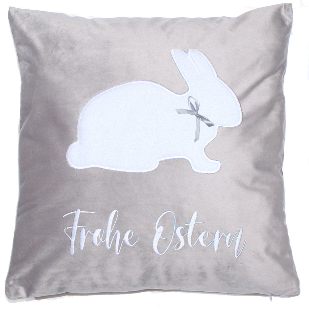 Kissen Ostern Osterhase mit Schrift und Hasen 1 - Grau