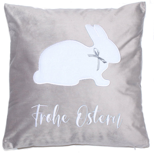 Kissen Ostern Osterhase mit Schrift und Hasen 1 - Grau