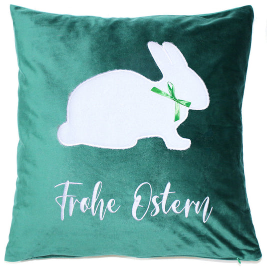 Kissen Ostern Osterhase mit Schrift und Hasen 1 - Grün