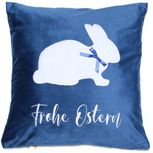 Kissen Ostern Osterhase mit Schrift und Hasen 1 - Marine