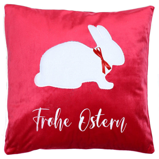 Kissen Ostern Osterhase mit Schrift und Hasen 1 - Rot