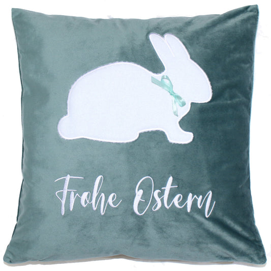Kissen Ostern Osterhase mit Schrift und Hasen 1 - Türkis