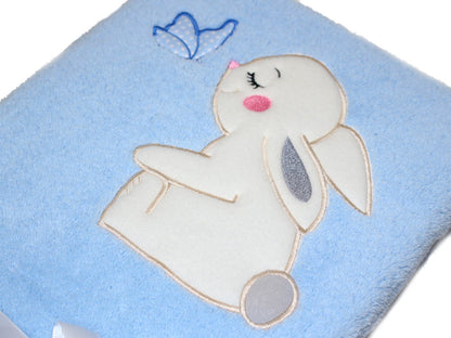 Babydecke mit Namen bestickt -Hase- Blau- Kuscheldecke
