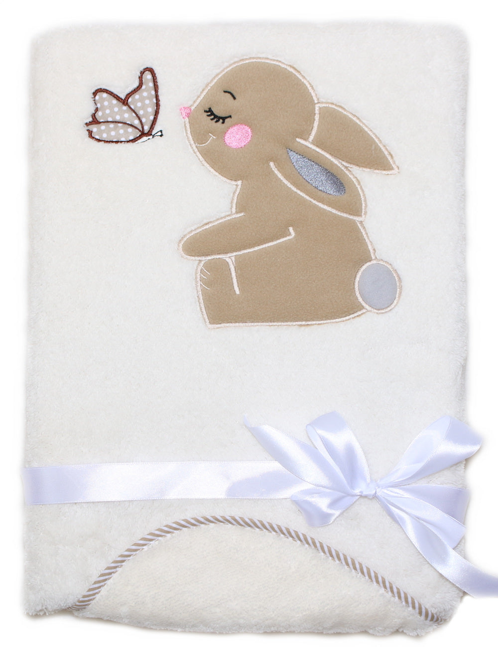 Babydecke mit Namen bestickt -Hase- Creme- Kuscheldecke