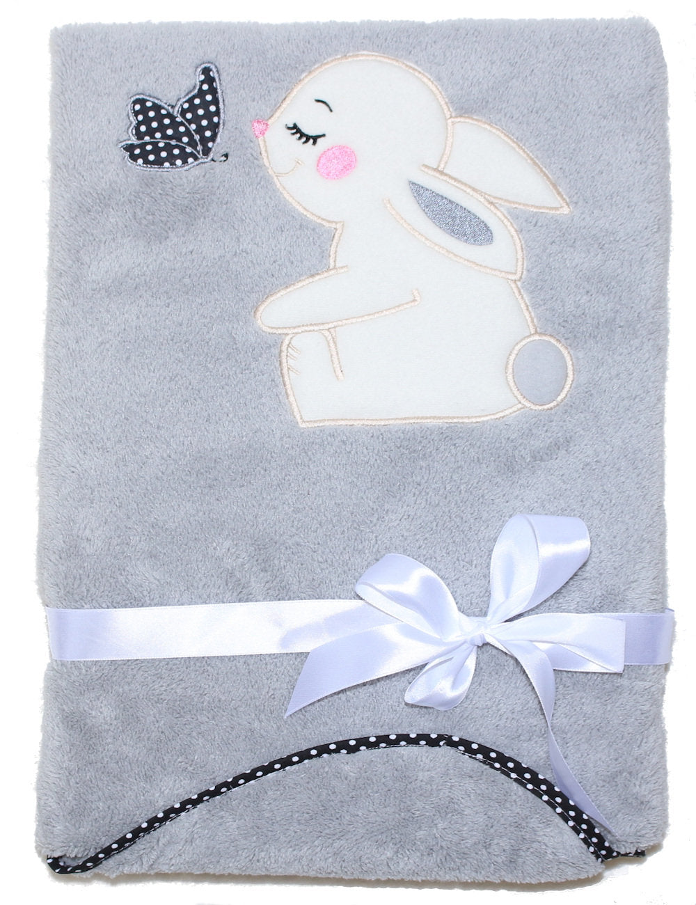 Babydecke mit Namen bestickt -Hase- Grau- Kuscheldecke
