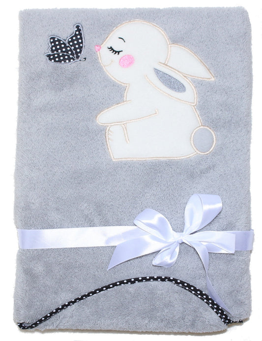 Babydecke mit Namen bestickt -Hase- Grau- Kuscheldecke