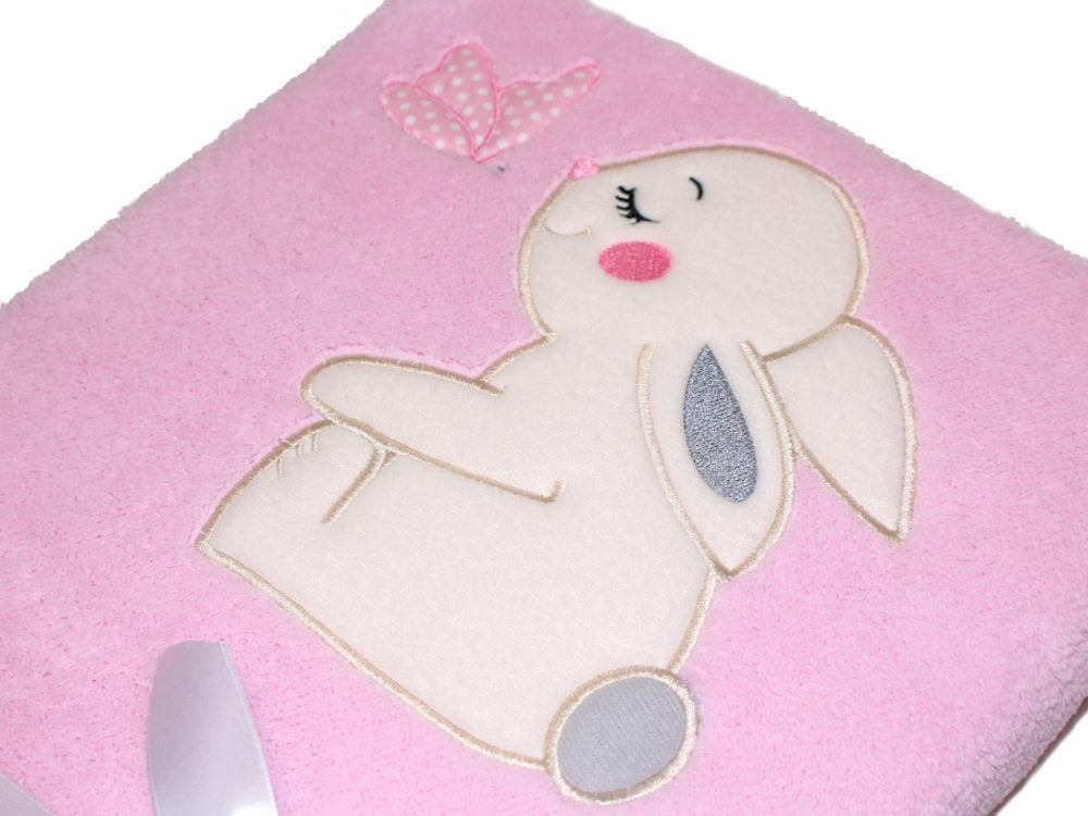 Babydecke mit Namen bestickt -Hase- Rosa- Kuscheldecke