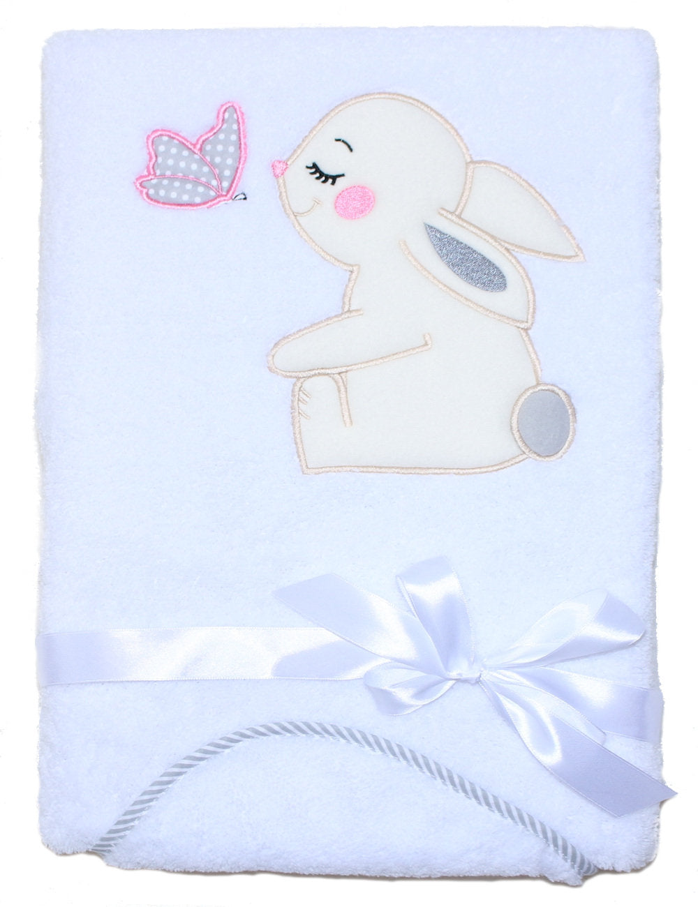 Babydecke mit Namen bestickt -Hase- Weiß- Kuscheldecke