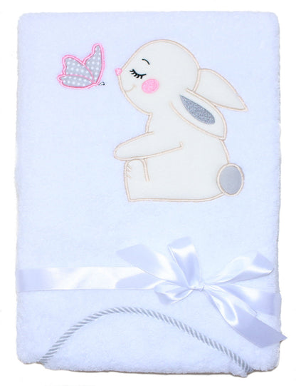 Babydecke mit Namen bestickt -Hase- Weiß- Kuscheldecke