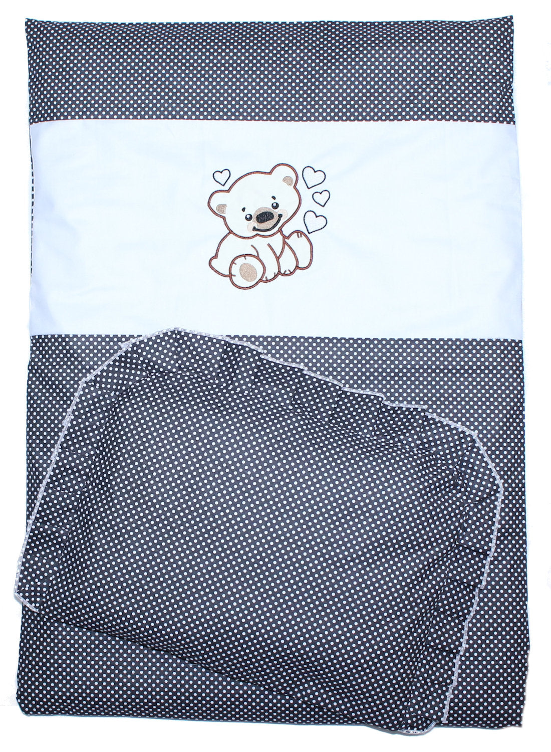 2- 4tlg Kinderwagenset - Bärchen mit Herzen - Punkten Schwarz- Bettwäsche für Kinderwagen Bezüge Decke Kissen