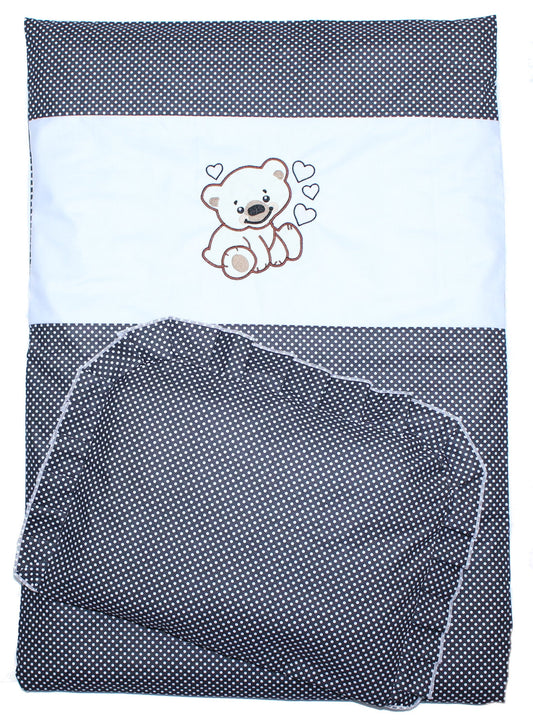 2- 4tlg Kinderwagenset - Bärchen mit Herzen - Punkten Schwarz- Bettwäsche für Kinderwagen Bezüge Decke Kissen