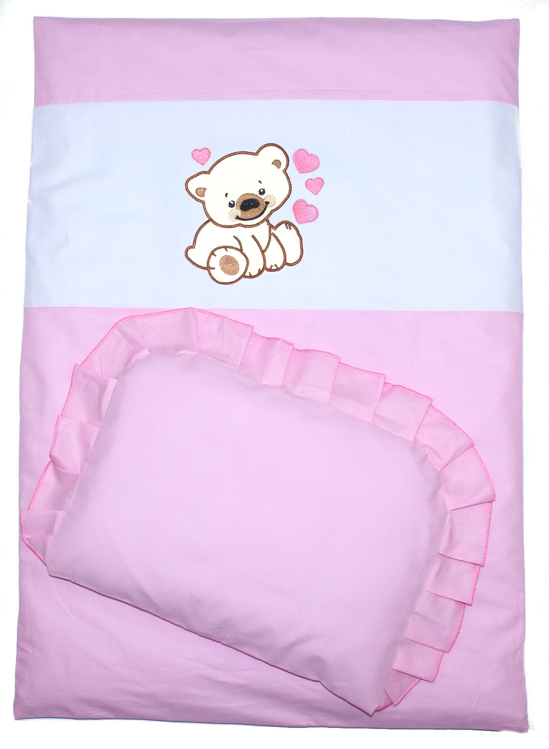 2- 4tlg Kinderwagenset - Bärchen mit Herzen - Rosa- Bettwäsche für Kinderwagen Bezüge Decke Kissen