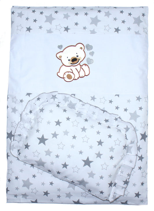 2- 4tlg Kinderwagenset - Bärchen mit Herzen - Star Hell - Bettwäsche für Kinderwagen Bezüge Decke Kissen