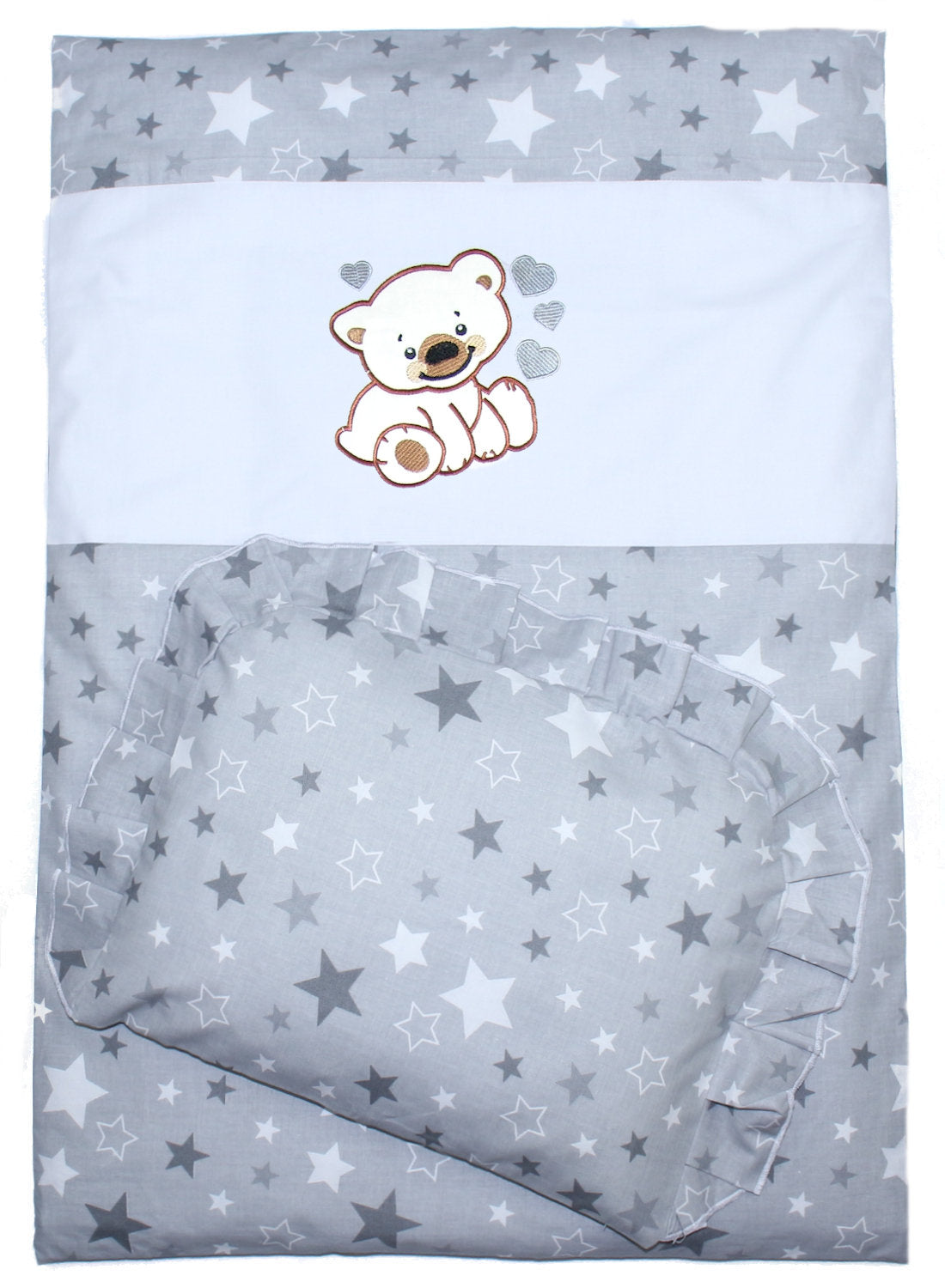 2- 4tlg Kinderwagenset - Bärchen mit Herzen - Star Dunkel - Bettwäsche für Kinderwagen Bezüge Decke Kissen