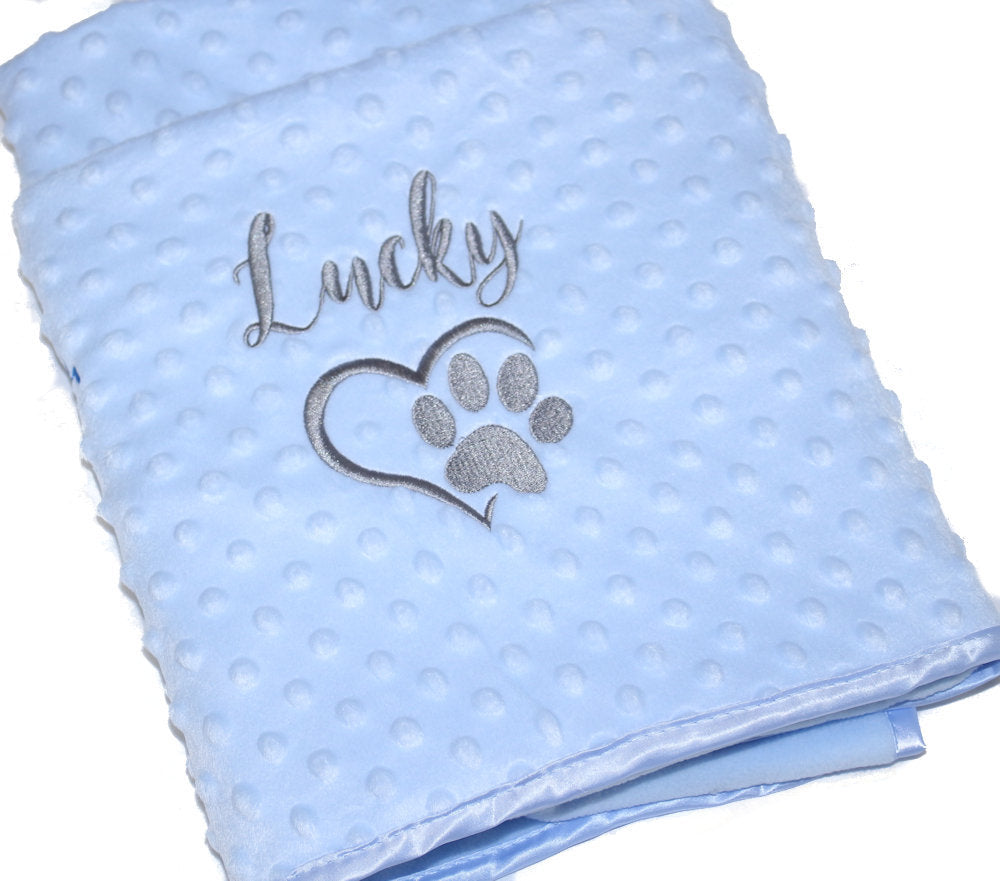 Hundedecke Katzendecke Decke - MINKY BLAU- mit Namen bestickt Minky Plüsch