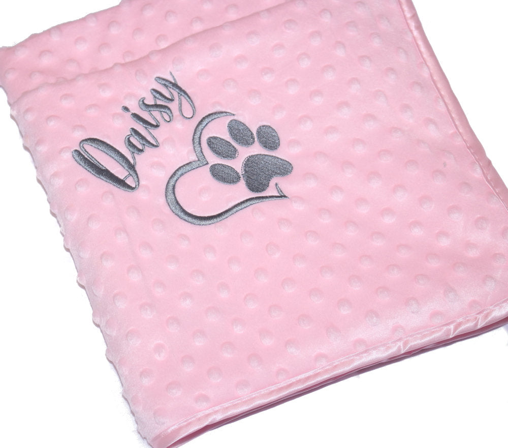 Hundedecke Katzendecke Decke - MINKY ROSA- mit Namen bestickt Minky Plüsch