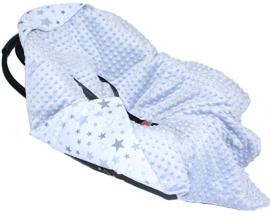 Baby Einschlagdecke MINKY - Star Hell + Grau- mit Kapuze 85x85cm Babyschale Decke