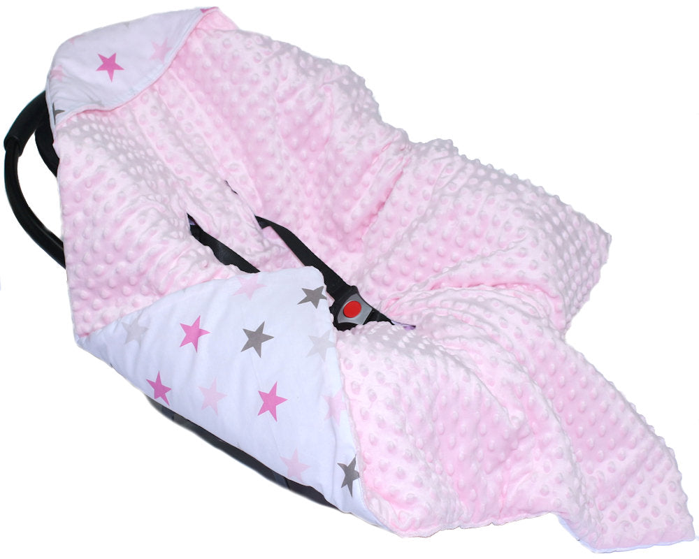 Baby Einschlagdecke MINKY - Star Rosa + Rosa- mit Kapuze 85x85cm Babyschale Decke