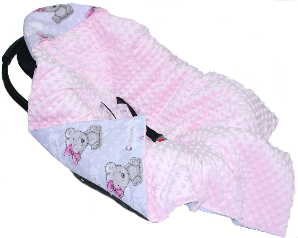 Baby Einschlagdecke MINKY - Girl + Rosa- mit Kapuze 85x85cm Babyschale Decke