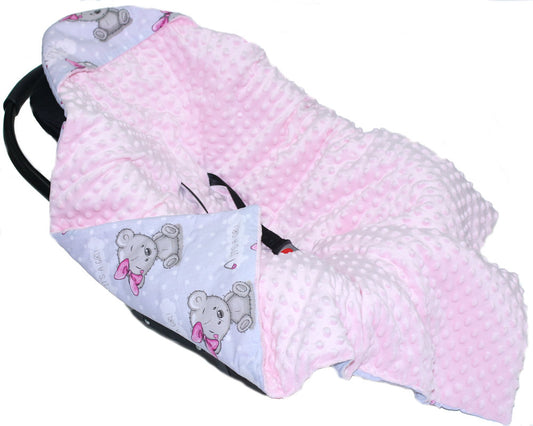 Baby Einschlagdecke MINKY - Girl + Rosa- mit Kapuze 85x85cm Babyschale Decke
