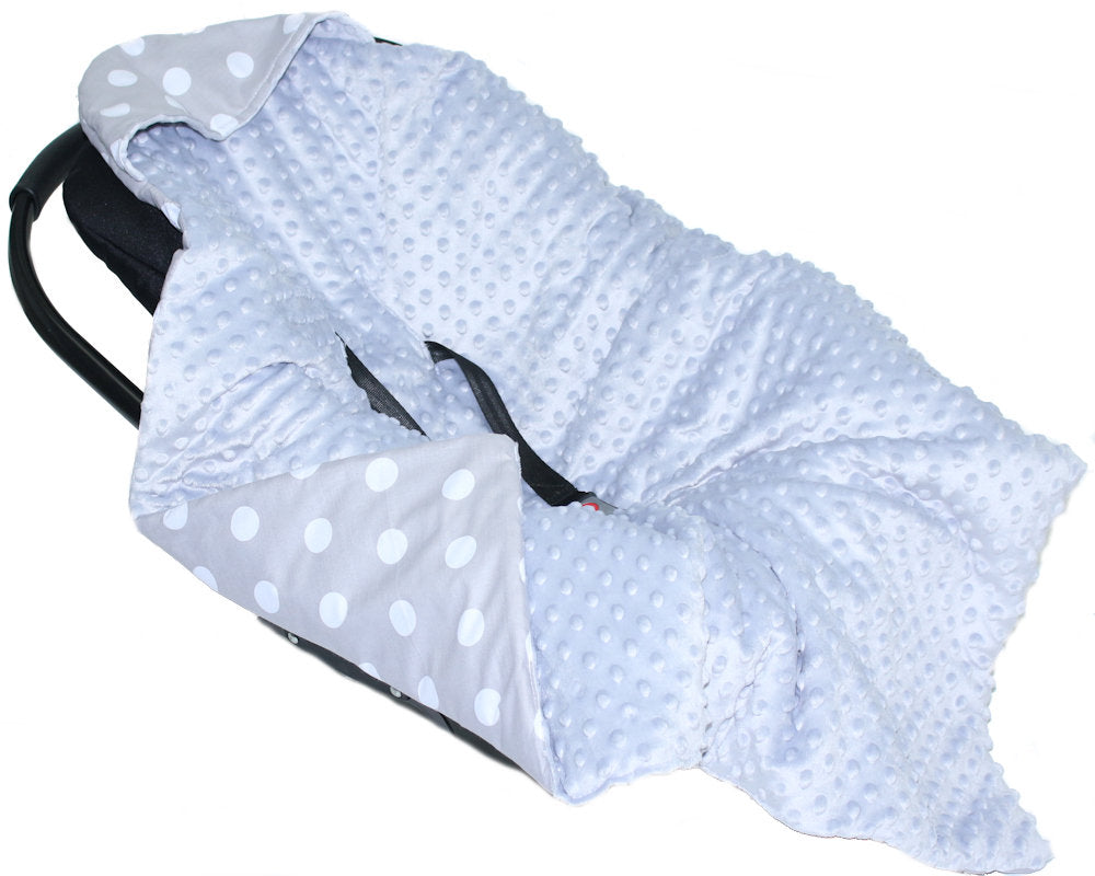 Baby Einschlagdecke MINKY - Drops + Grau- mit Kapuze 85x85cm Babyschale Decke
