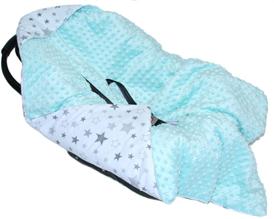 Baby Einschlagdecke MINKY - Star Hell + Minze- mit Kapuze 85x85cm Babyschale Decke