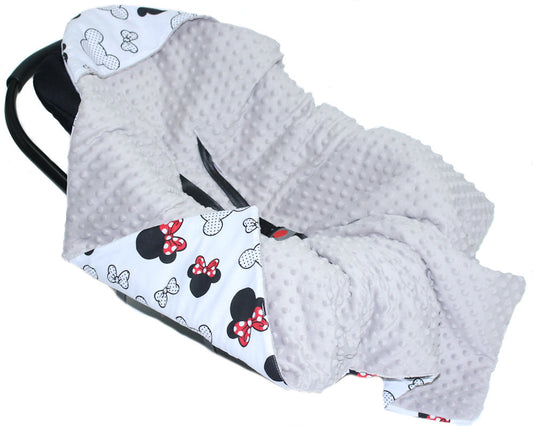 Baby Einschlagdecke MINKY - Minnie + Grau- mit Kapuze 85x85cm Babyschale Decke