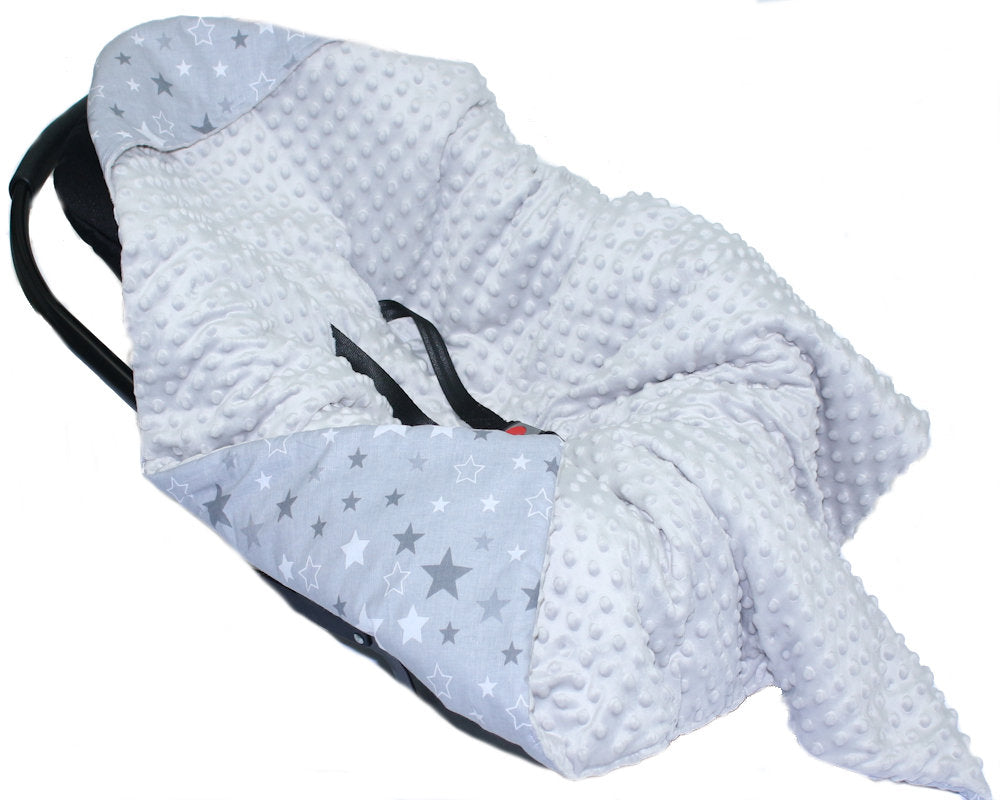 Baby Einschlagdecke MINKY - Star Dunkel + Grau - mit Kapuze 85x85cm Babyschale Decke