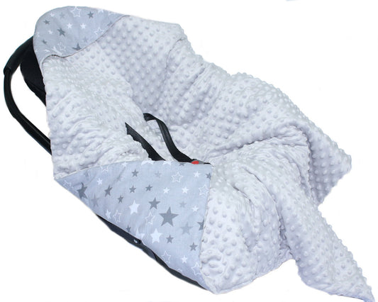 Baby Einschlagdecke MINKY - Star Dunkel + Grau - mit Kapuze 85x85cm Babyschale Decke