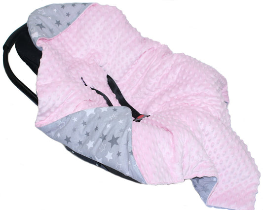 Baby Einschlagdecke MINKY - Star Dunkel + Rosa - mit Kapuze 85x85cm Babyschale Decke