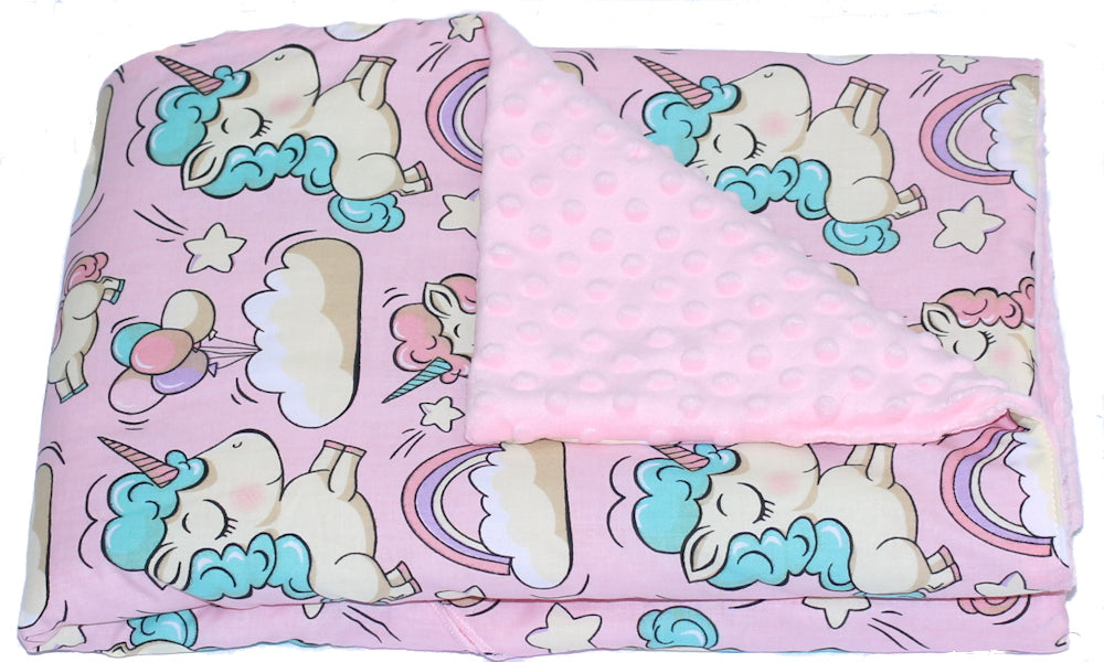 Baby Einschlagdecke MINKY - Einhorn + Rosa- mit Kapuze 85x85cm Babyschale Decke