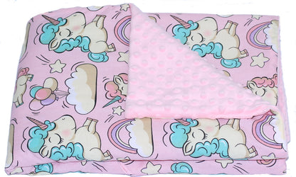 Baby Einschlagdecke MINKY - Einhorn + Rosa- mit Kapuze 85x85cm Babyschale Decke