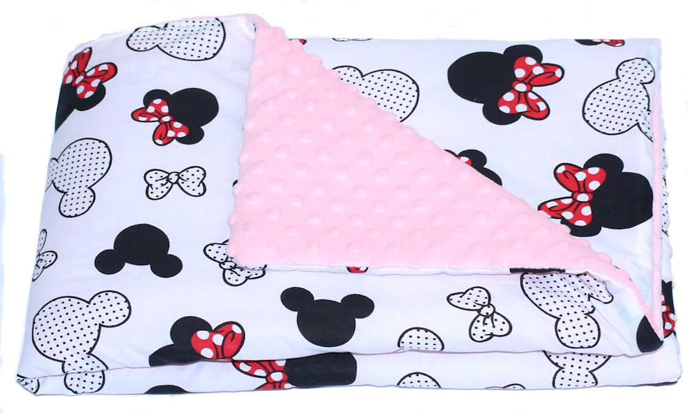 Einschlagdecke MINKY - Minnie + Rosa- mit Kapuze 85x85cm Babyschale Decke