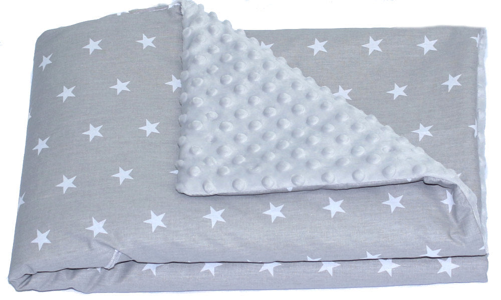 Baby Einschlagdecke MINKY - Sternchen auf Grau + Grau- mit Kapuze 85x85cm Babyschale Decke