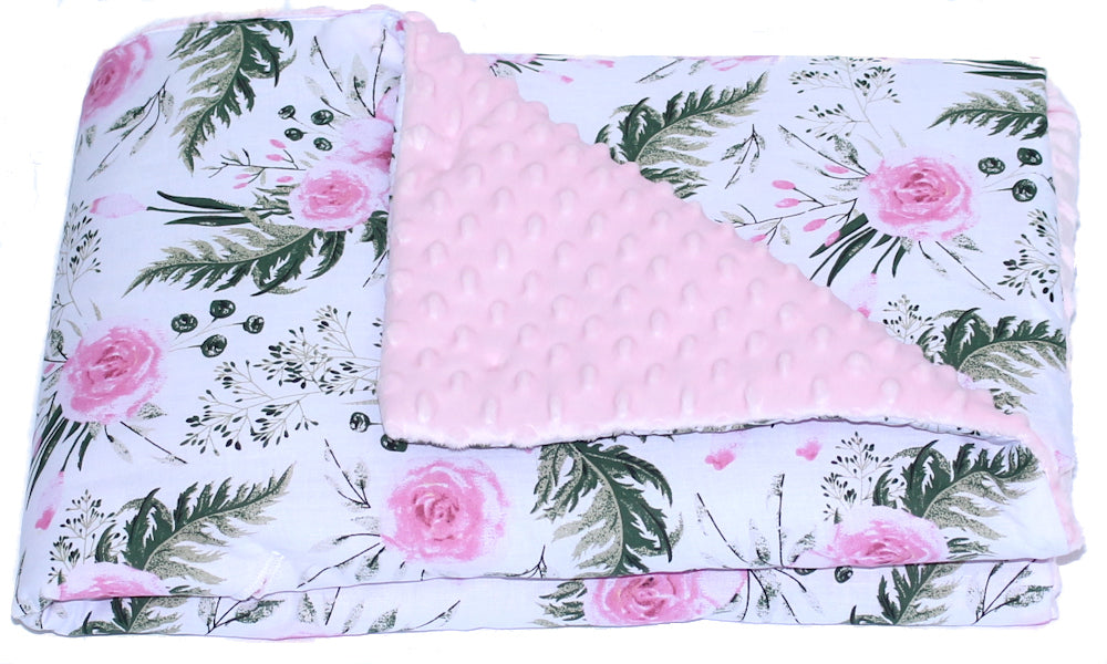 Baby Einschlagdecke MINKY - Flowers + Rosa- mit Kapuze 85x85cm Babyschale Decke
