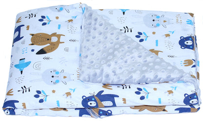 Baby Einschlagdecke MINKY - Waldtiere + Grau- mit Kapuze 85x85cm Babyschale Decke