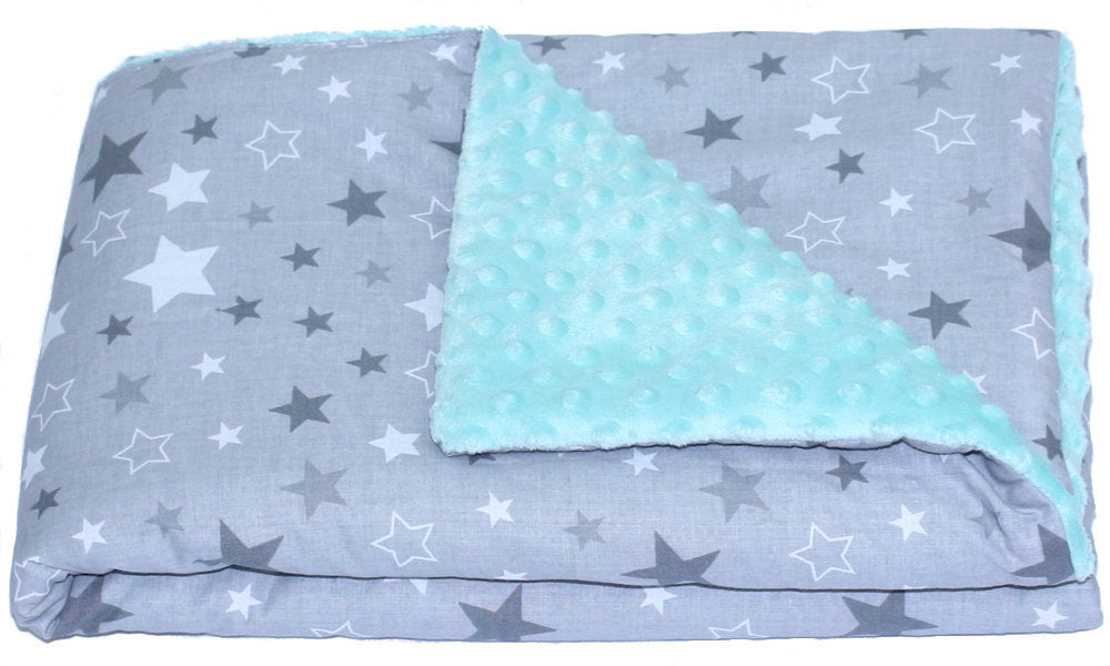Baby Einschlagdecke MINKY - Star Dunkel + Minze- mit Kapuze 85x85cm Babyschale Decke