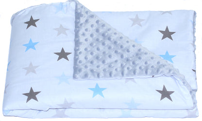 Baby Einschlagdecke MINKY - Star Blau + Grau- mit Kapuze 85x85cm Babyschale Decke