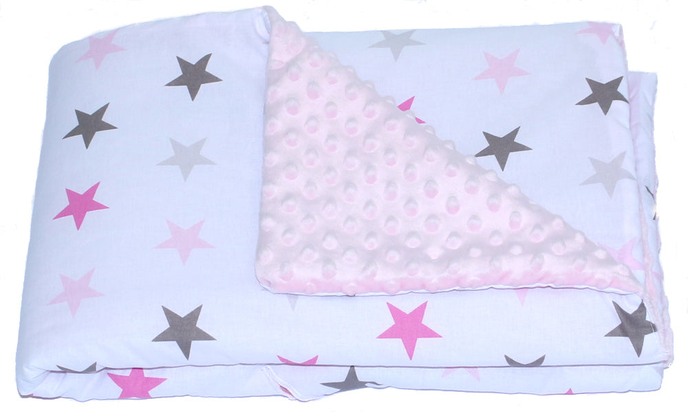 Baby Einschlagdecke MINKY - Star Rosa + Rosa- mit Kapuze 85x85cm Babyschale Decke