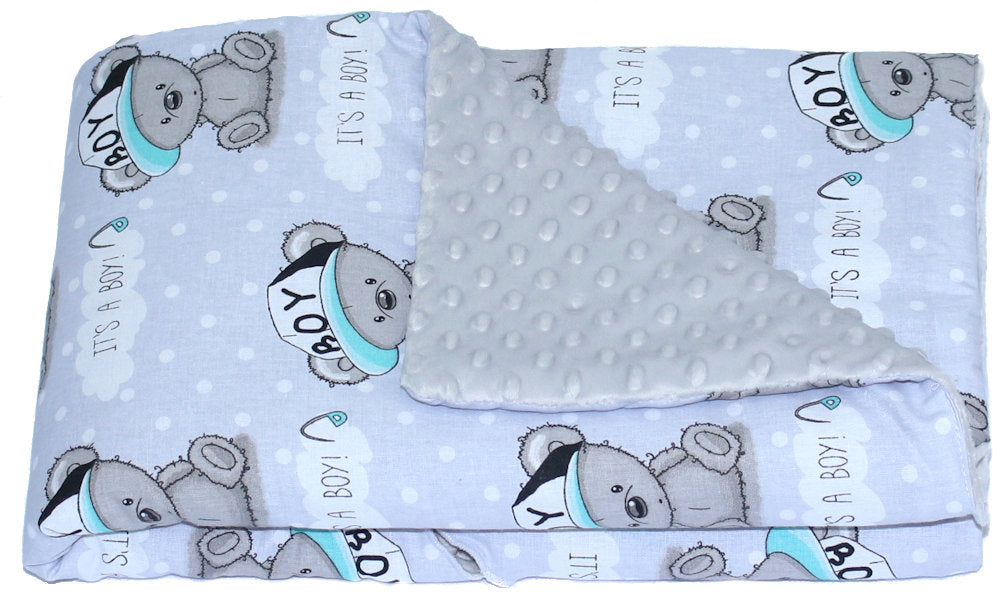 Baby Einschlagdecke MINKY - Boy + Grau- mit Kapuze 85x85cm Babyschale Decke
