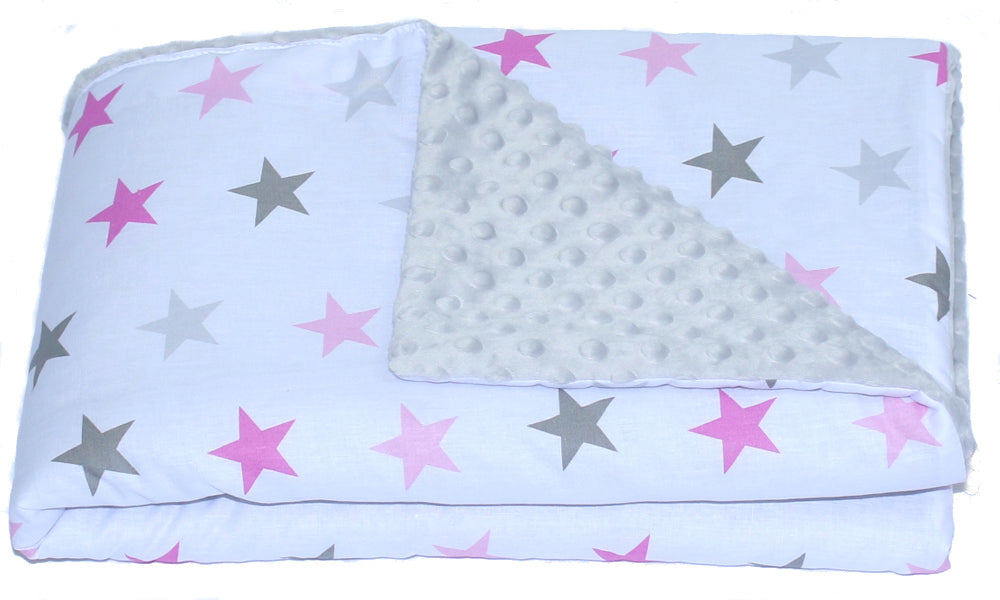 Baby Einschlagdecke MINKY - Star Rosa + Grau- mit Kapuze 85x85cm Babyschale Decke